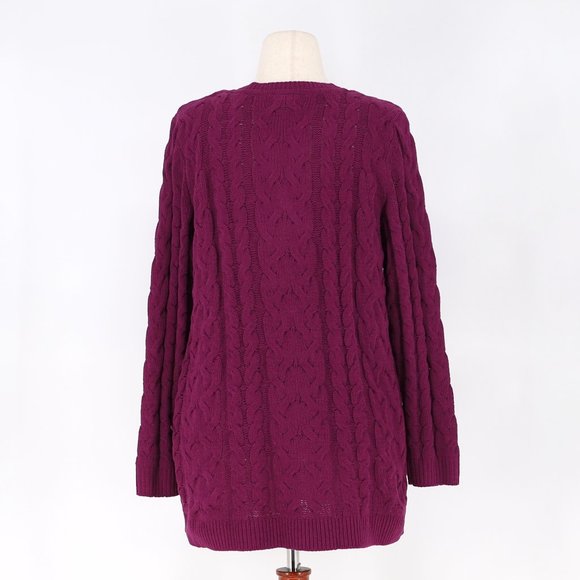 J.JILL Split-Neck Chenille Cable-Knit Tunic Sweater Plum Purple Size L - Picture 4 of 6